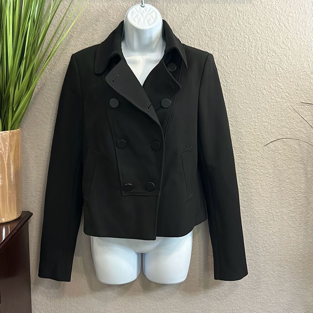 #338 Ann Taylor double breasted crop solid black jacket size 4